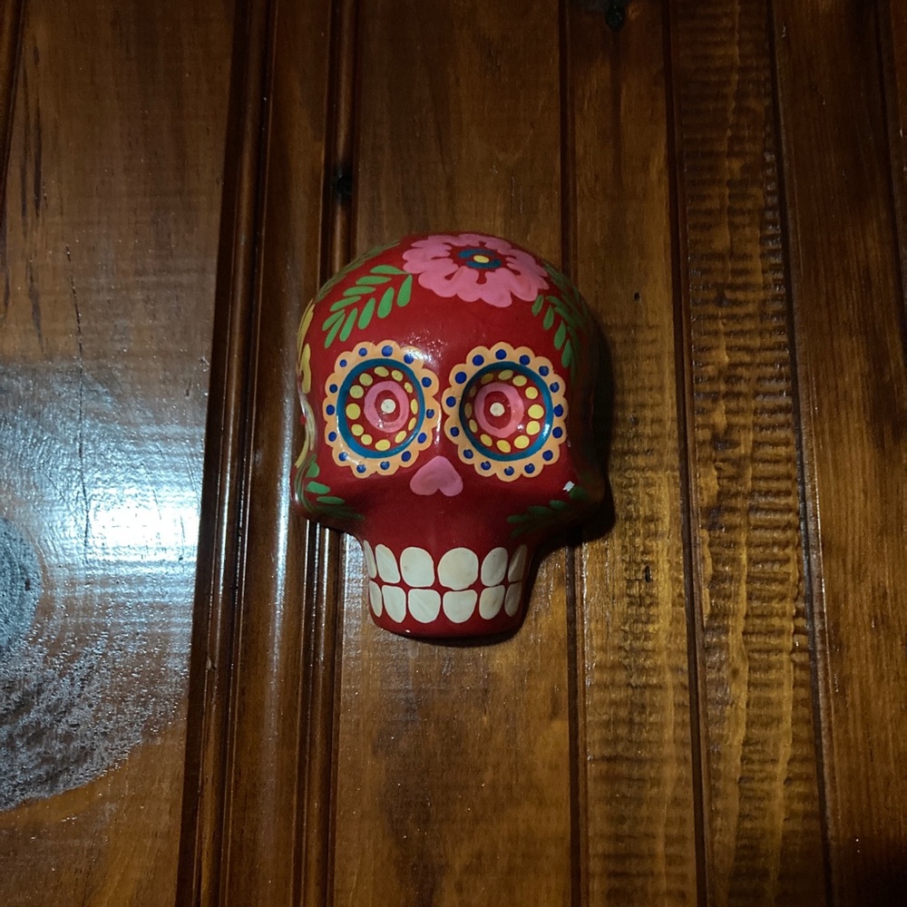 Hand-Painted Red Decorative Sugar Skull Wall Accent